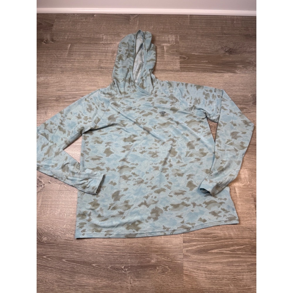 Columbia PFG Terminal Tackle Hoodie Mens XL Blue Camo Sun Shirt Fishing Hoody